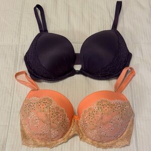 Victoria's Secret Purple and Orange Lace Push-up Bra Set